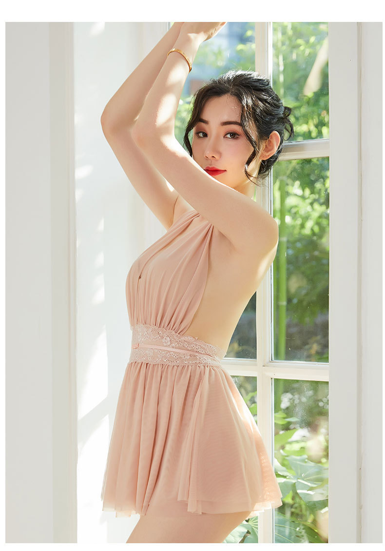 新款私房情趣内衣诱惑深v露背挂脖性感外露网纱透视睡衣短裙睡裙