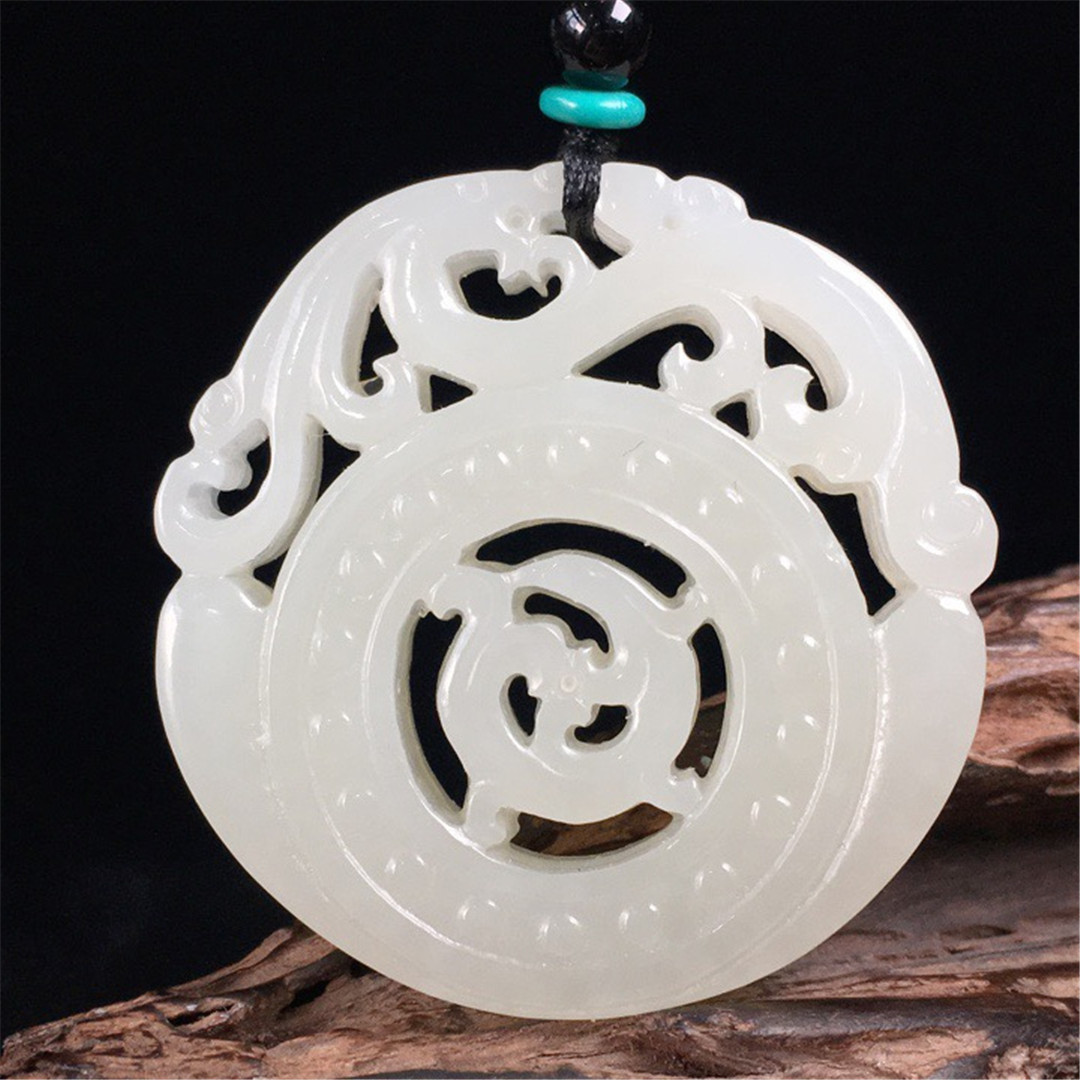 保真和田玉白玉仿古凤玉璧镂空雕刻玉石凤凰吊坠时尚女款玉佩挂件