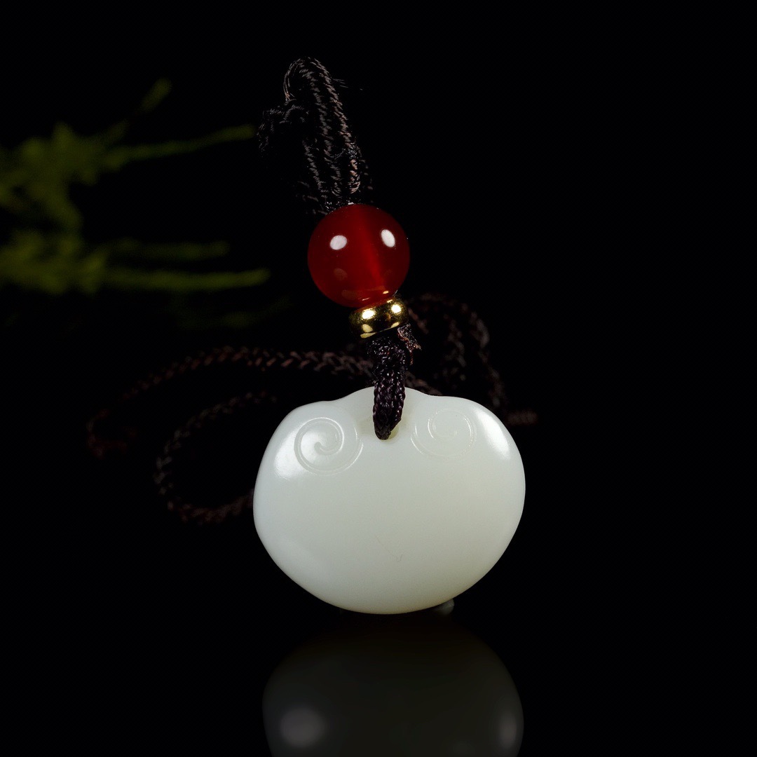 厂家批发贵州罗甸玉同心锁吊坠白玉如意锁挂件宝宝吉祥锁带证书