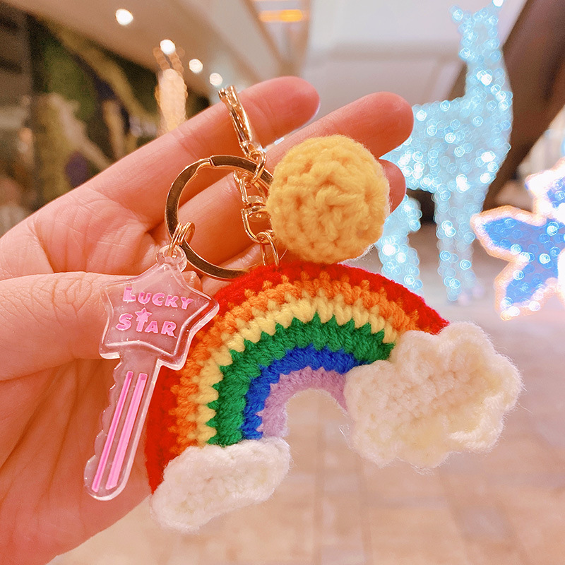 ho398a06 云朵baby~针织彩虹毛线球球甜美女孩钥匙扣包包挂件礼