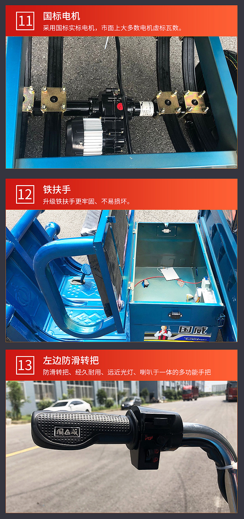 国威电动三轮车 1.5米家用小型快递货载货电瓶三轮农用电动三轮车