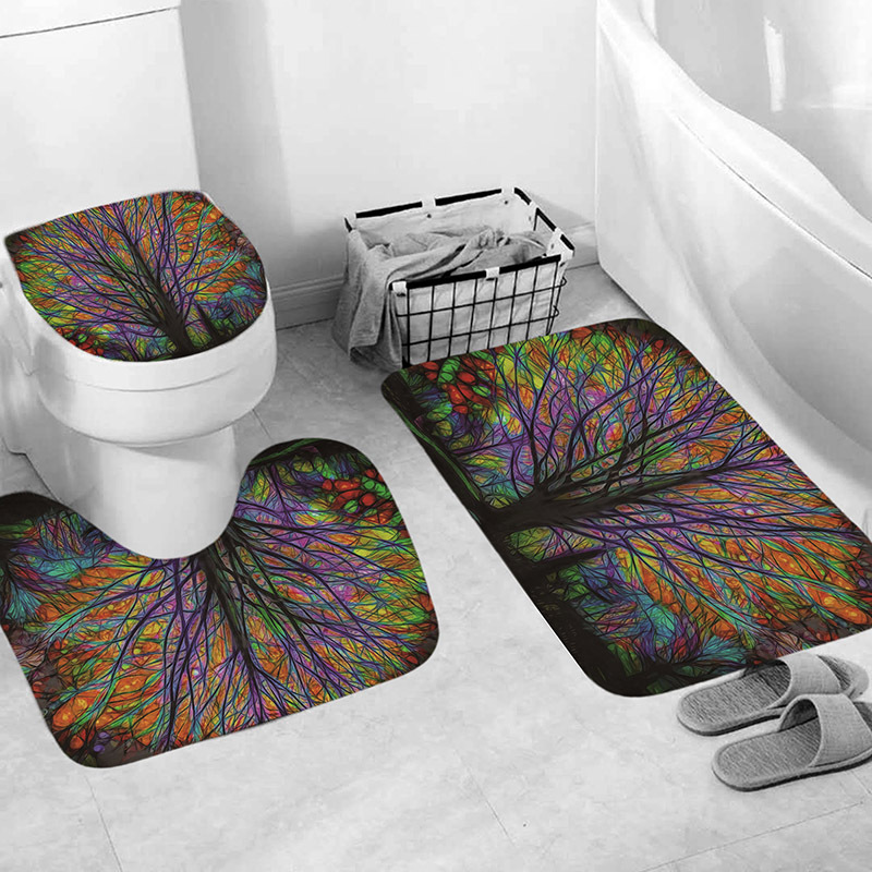 Cross-Border Shower Curtain Colorful Tree Shower Curtain Digital Printing Polyester Shower Curtain Toilet Partition Curtain Bathroom Curtain