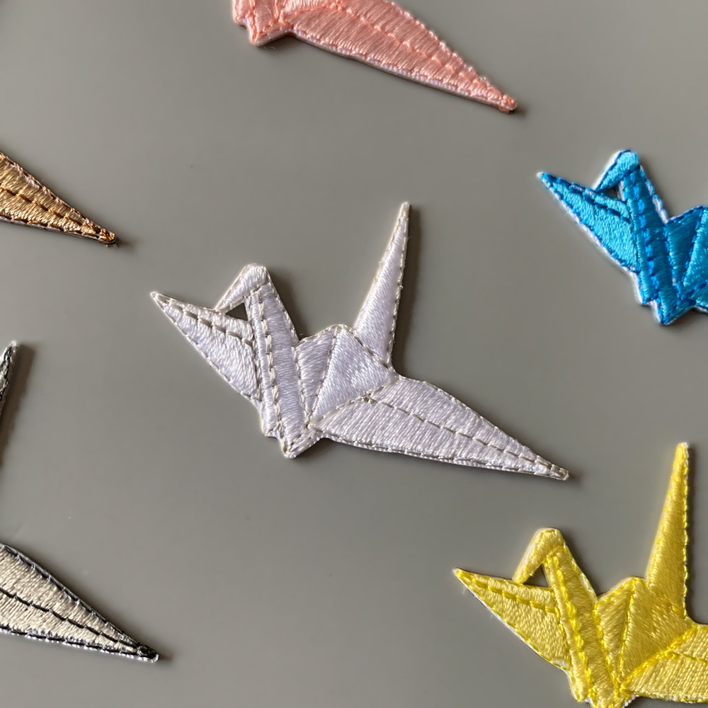 跨境许愿彩色千纸鹤刺绣布贴飞鸟电脑绣花章服装箱包装饰辅料diy