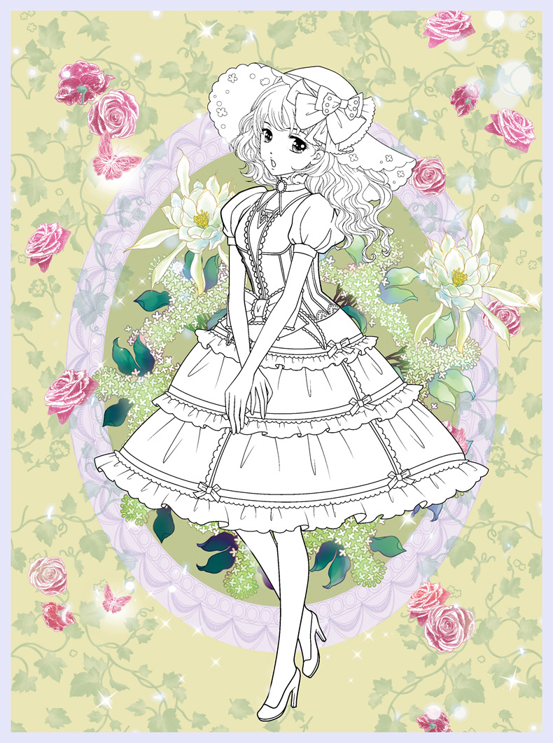 涂色画《公主炫彩涂色画魔法衣橱》小公主画画女孩公主画少女仙子