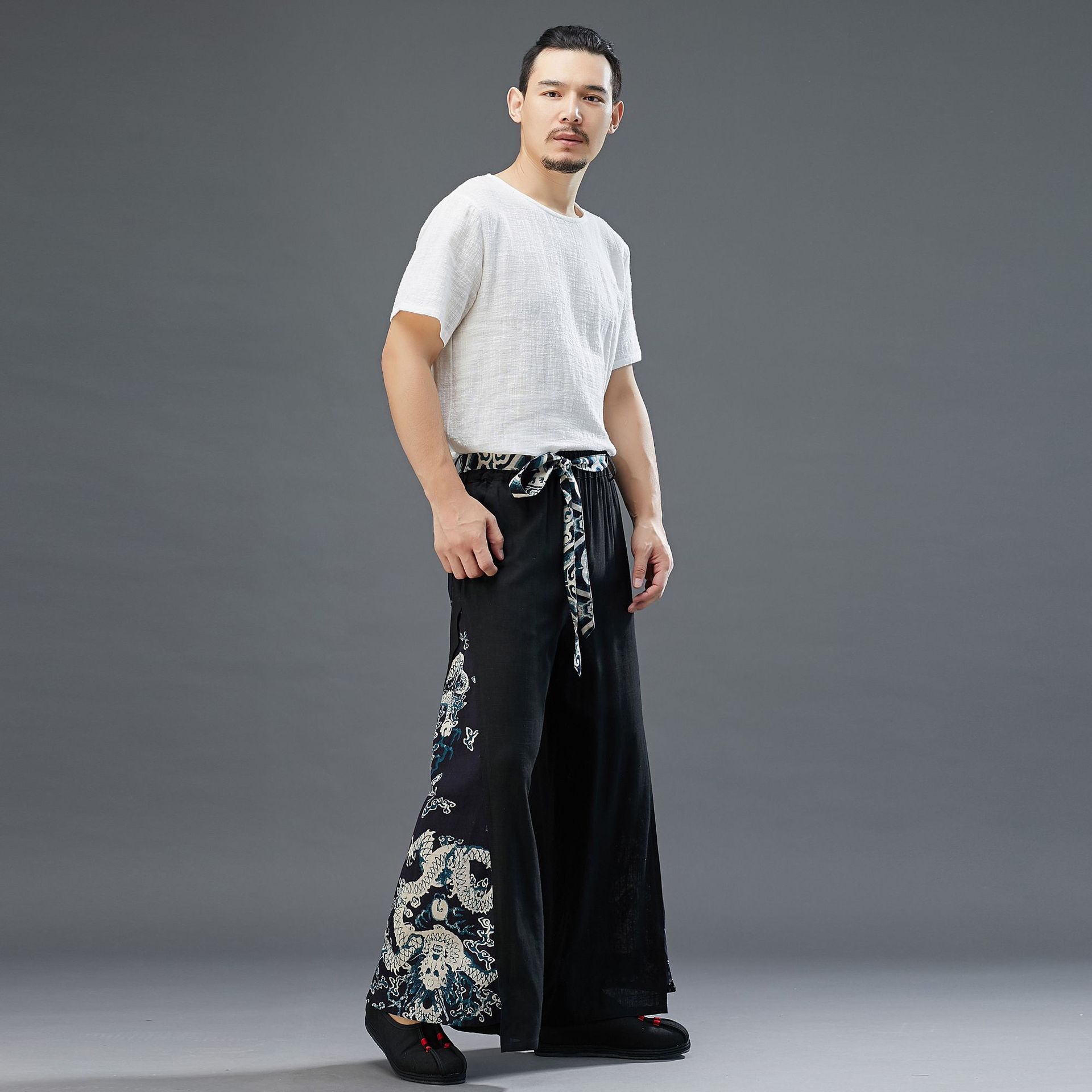 棉麻男装短袖t恤夏季新款竹节麻短袖圆领纯色宽松上衣大码21