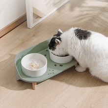 INS风格猫碗月半形双碗保护颈椎宠物碗防打翻防外溅猫咪陶瓷碗