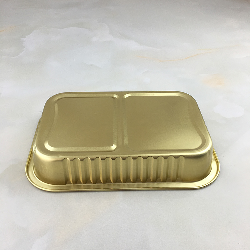 金色铝箔盒外卖打包盒一次性锡纸盒长方形保温铝箔餐盒焗饭意粉