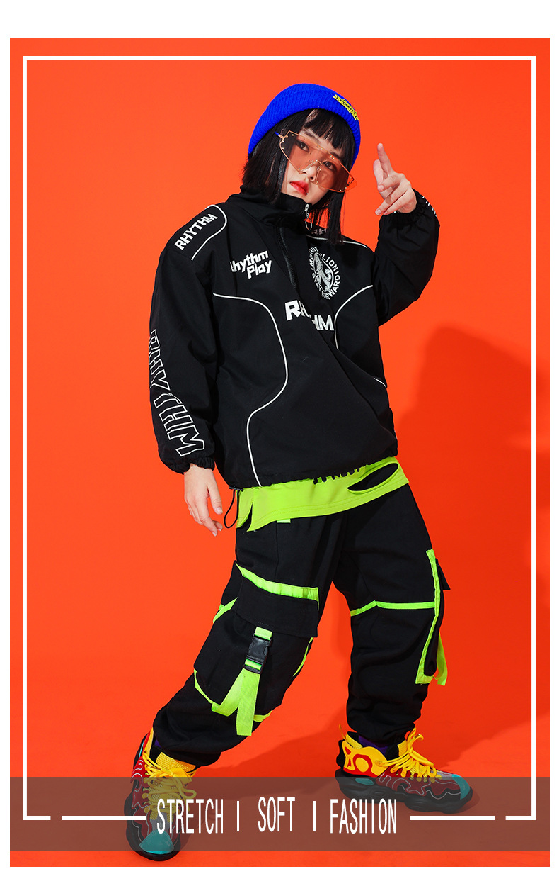 潮牌儿童装街舞服装男童嘻哈套装女童炸街走秀hiphop国潮风演出服