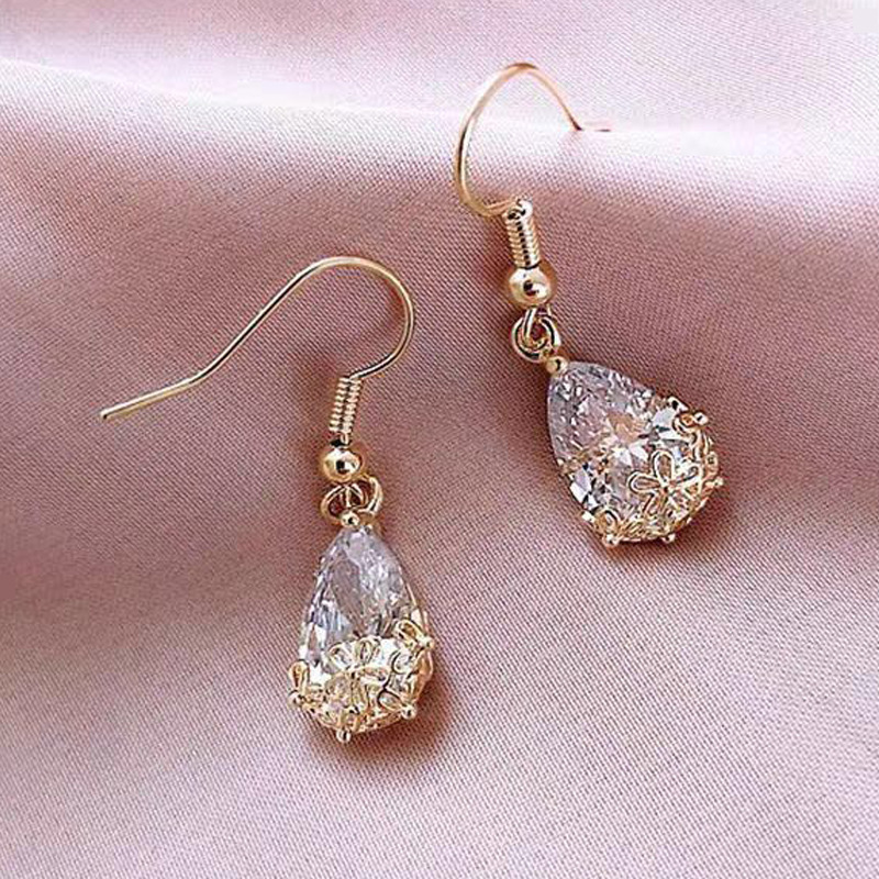 s925 high-grade romantic water drop crystal earrings versatile temperament inlaid zircon pattern water drop pendant b179