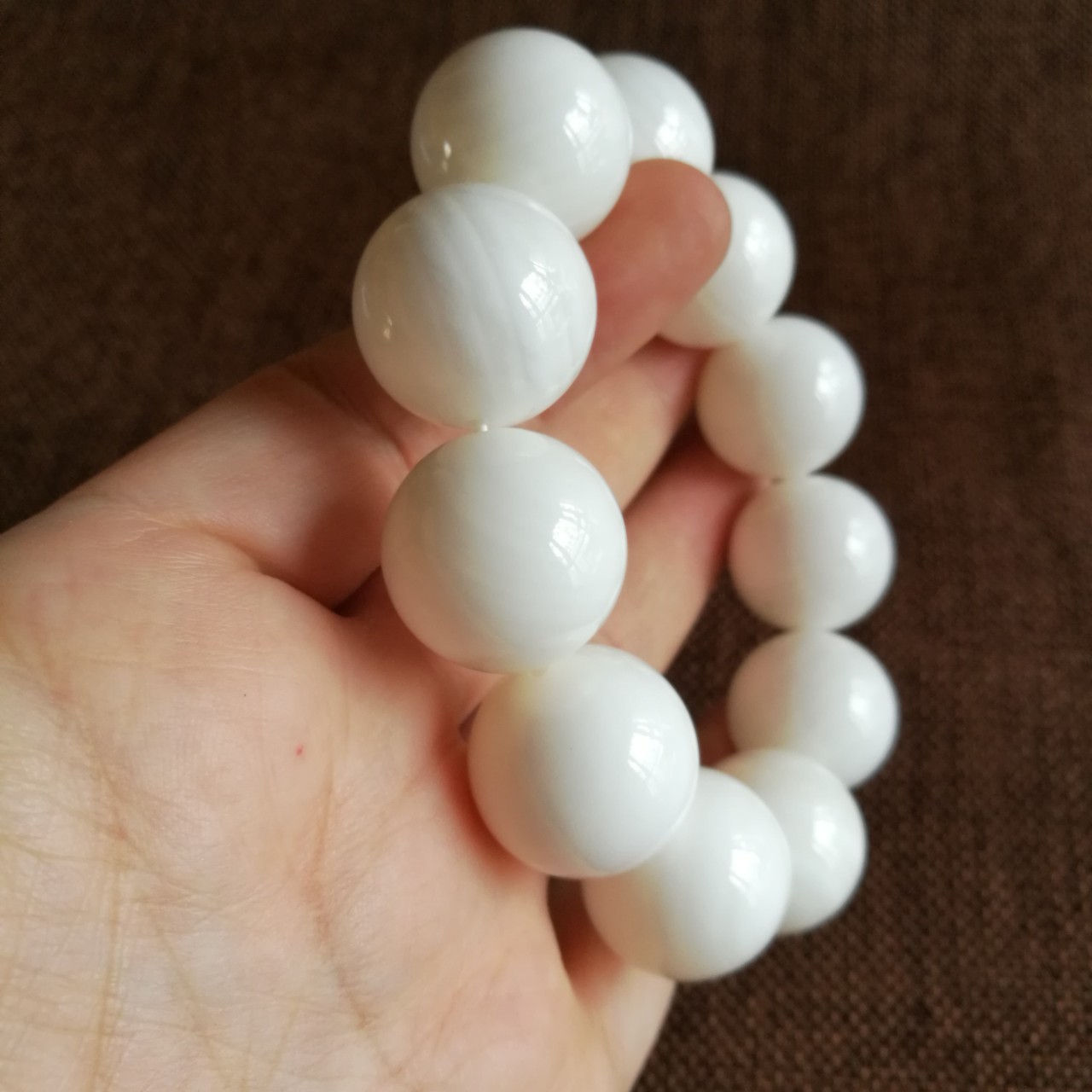 海南玉化贝壳白色手串 玉石男款佛珠手链手饰品佛珠配饰批发