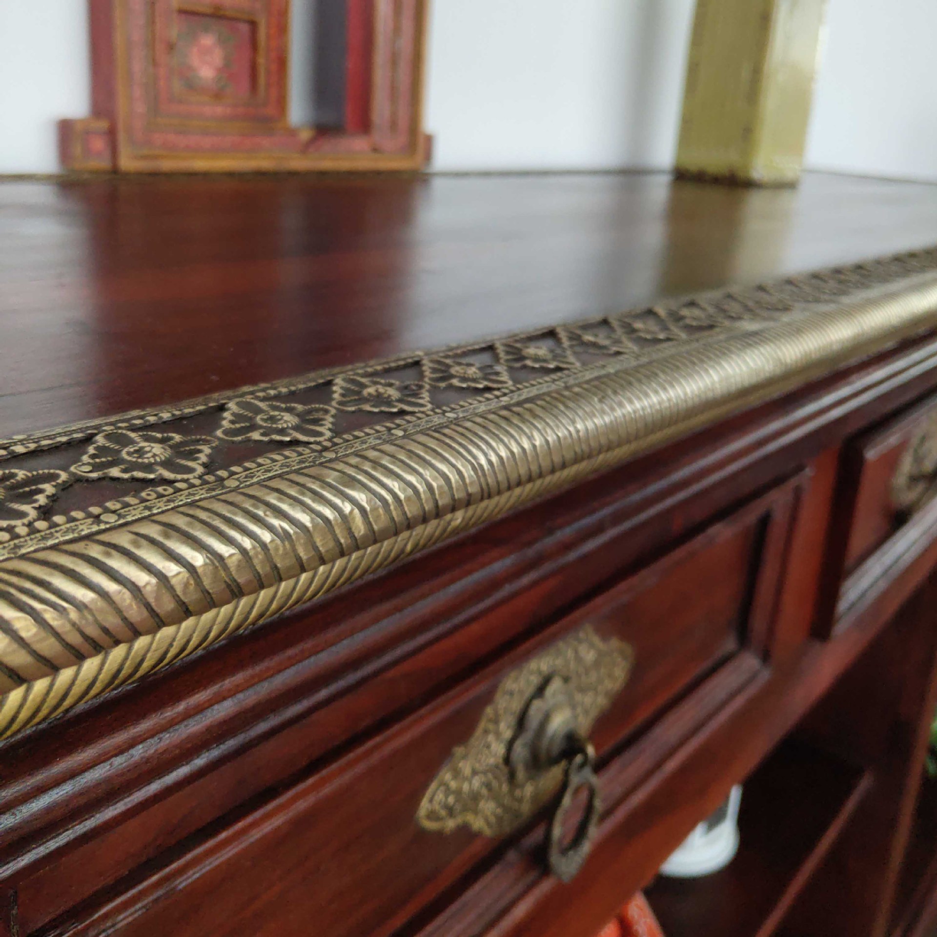 印度进口家具东南亚风格包铜家具置物柜展示柜鞋柜实木家具客厅