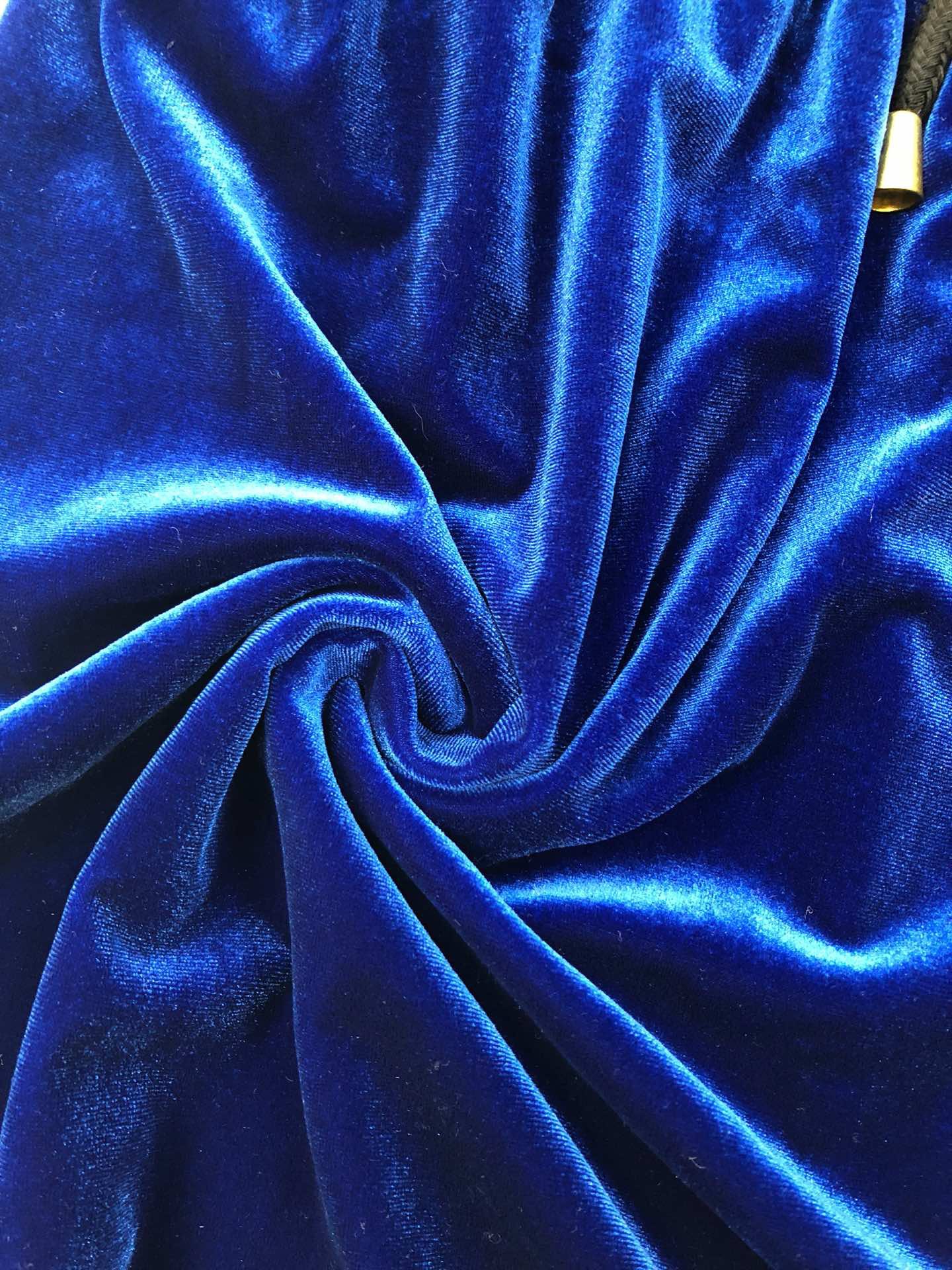 欧美风 意大利 宝石蓝长袖v领抽绳丝绒连衣裙