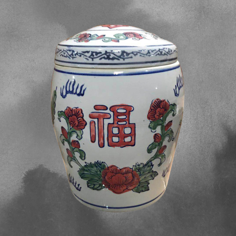 传统青花瓷骨灰坛五彩14寸金坛捡骨坛祭祀用品殡葬用品