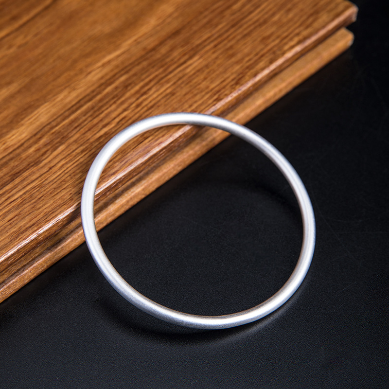 素十八新款990足银手镯女网红ins潮冷淡风复古哑光光圈银镯子