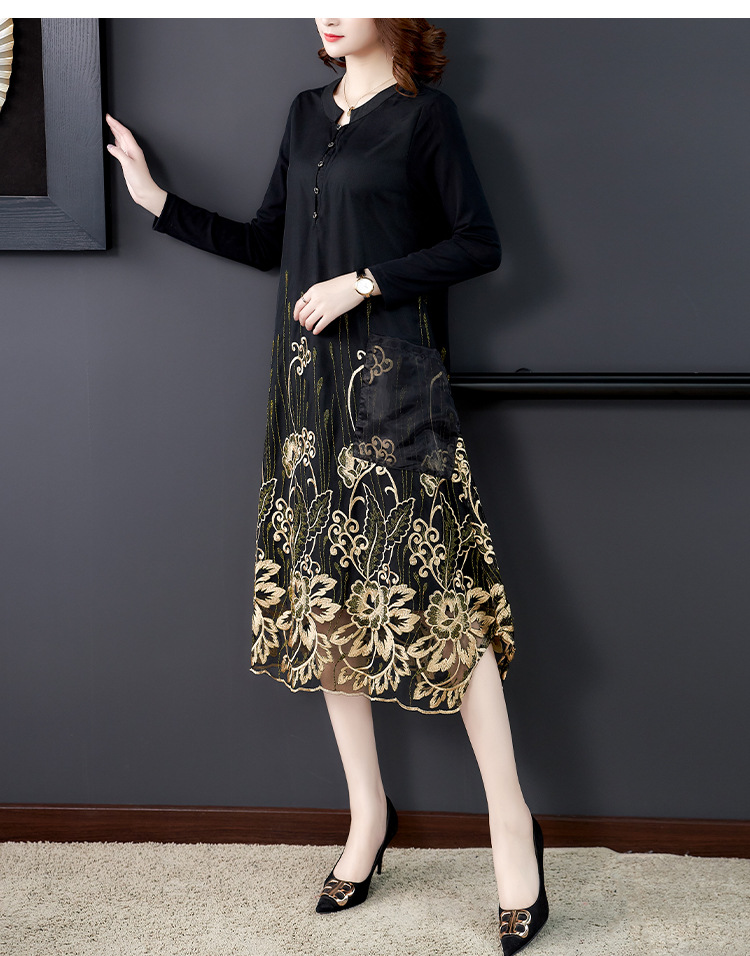 重工中国风洋气刺绣气质连衣裙(货号 am92862)