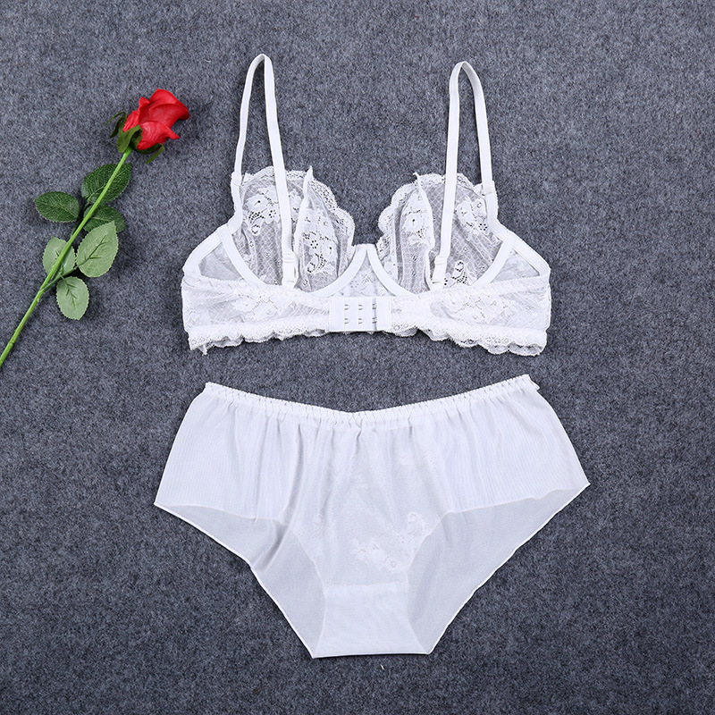 2020日系白色蕾丝文胸套装 浪漫三点式舒适薄款内衣厂家直销