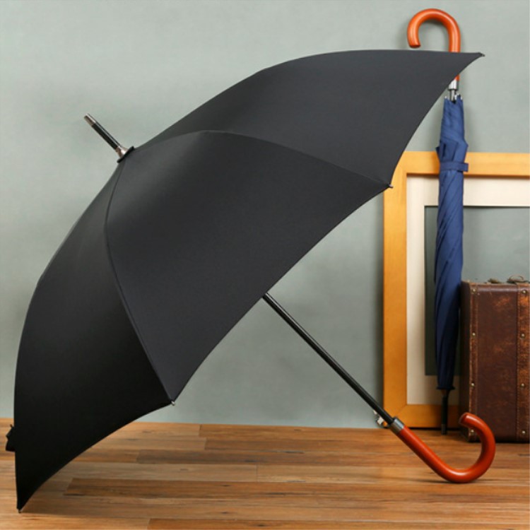 现货长柄雨伞男日系商务简约英伦复古绅士长直杆弯木柄超大号雨伞