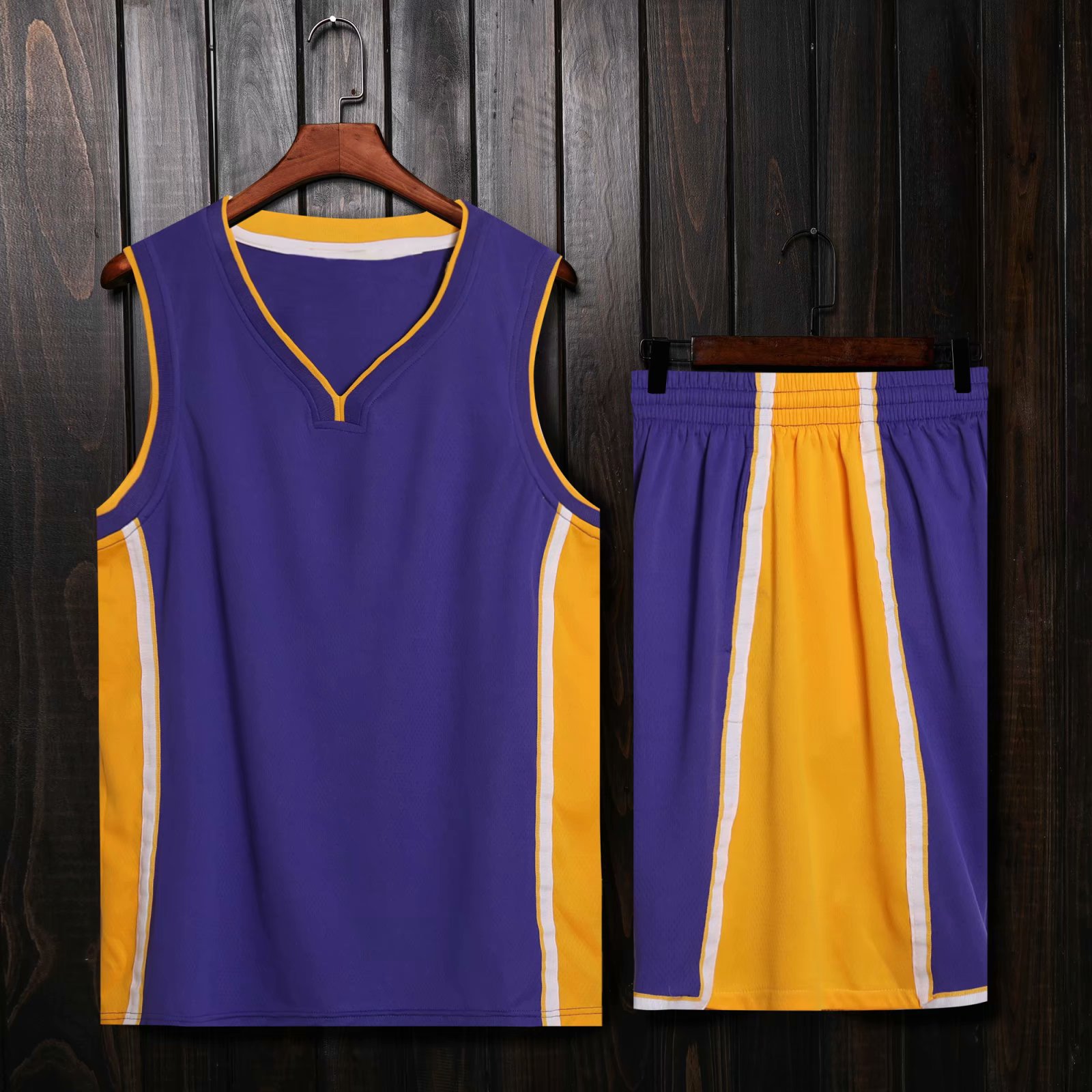 光板v领湖人篮球服套装男球队队服双侧袋成人童装s-5xl-阿里巴巴