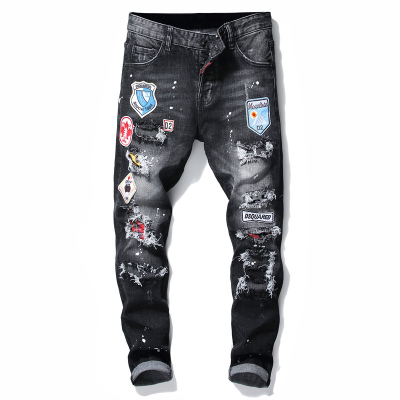 Exclusive for Cross-Border Big Brand DSQ Multi-Craft New Worn European and American Foreign Trade Original Same Patch Badge Jeans