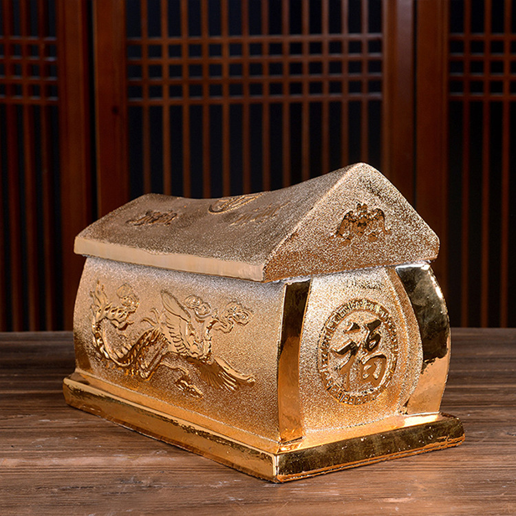 圆形陶瓷骨灰坛青花瓷器骨灰罐殡葬用品迁坟捡骨罐大号骨灰盒寿盒