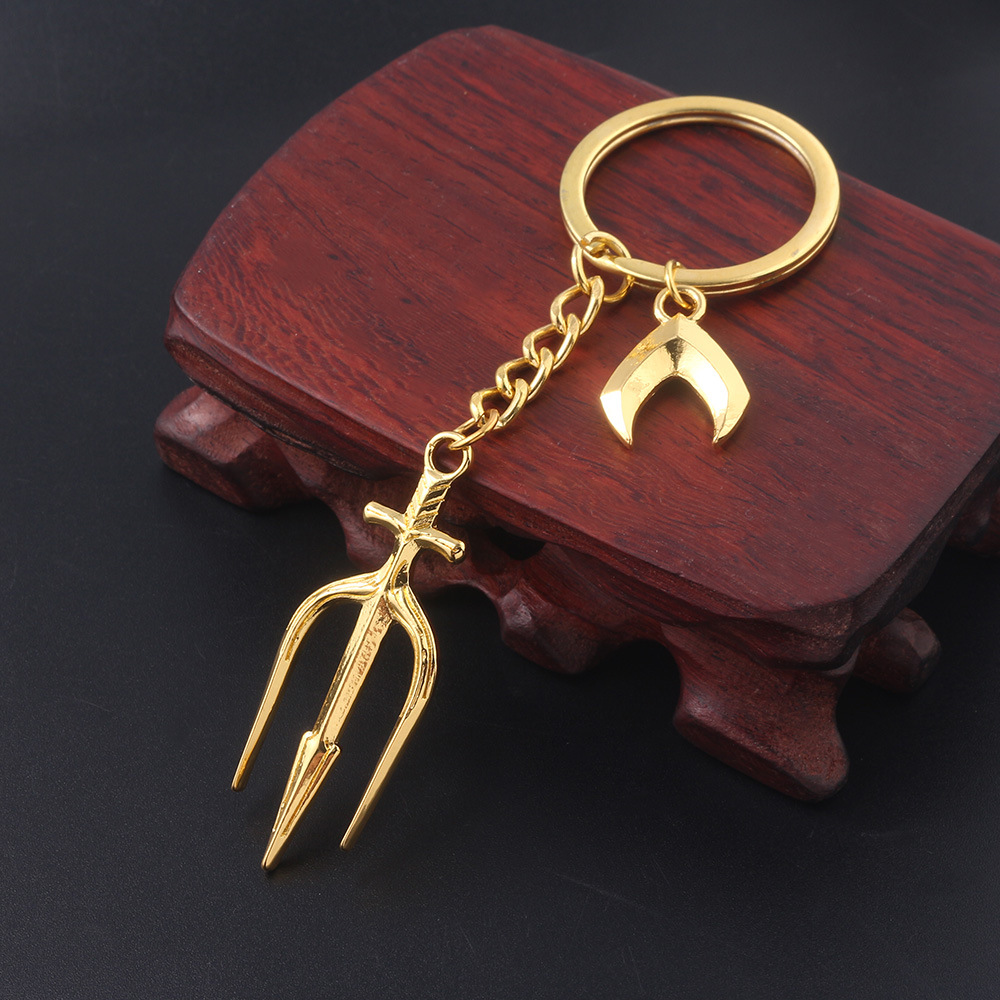 正义联盟 海王同款三叉戟钥匙扣 金色鱼叉 电影周边海王-阿里巴巴