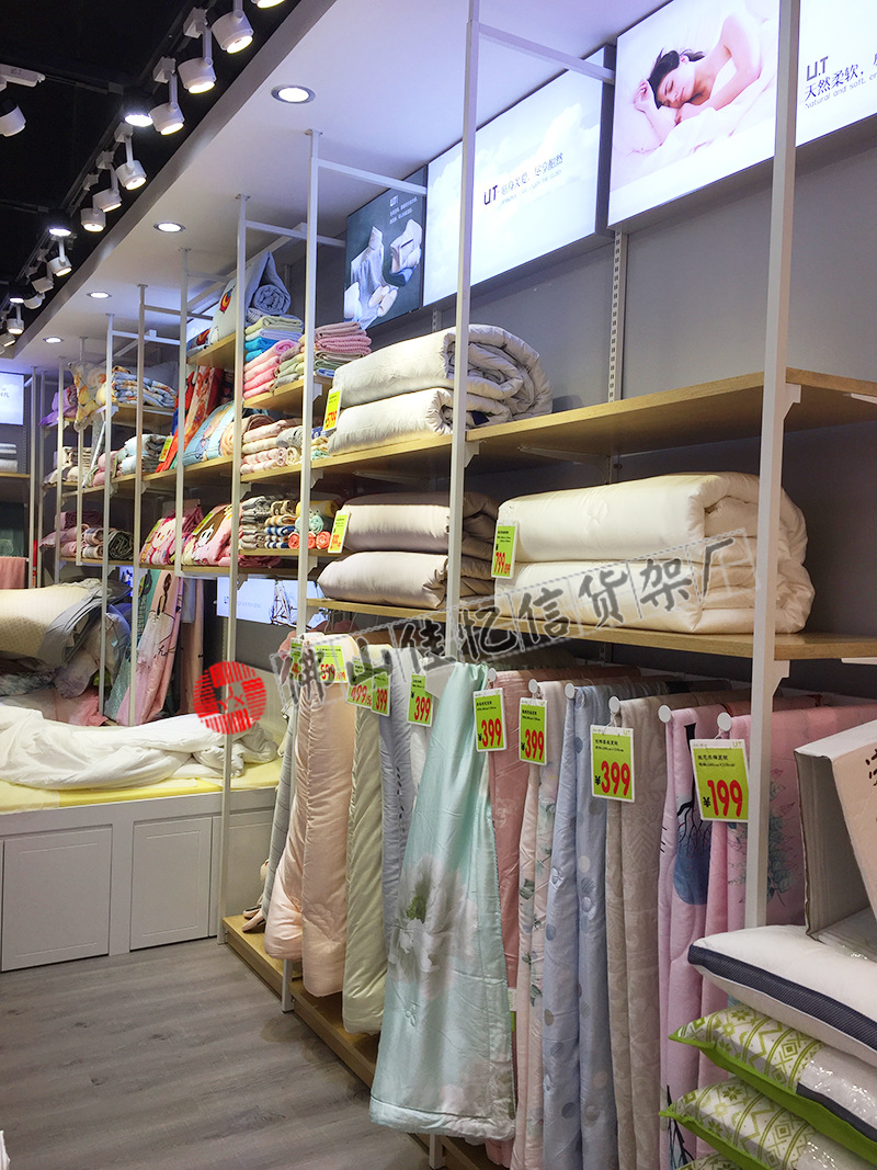 整店定制可调式家纺展架四件套展柜床上用品展示架被芯枕芯陈列架