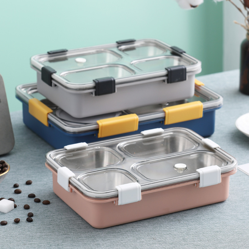 Sealed Separated 304 Stainless Steel Lunch Box Student Lunch Box Canteen Fresh Lunch Box with Soup Bowl Free Tableware