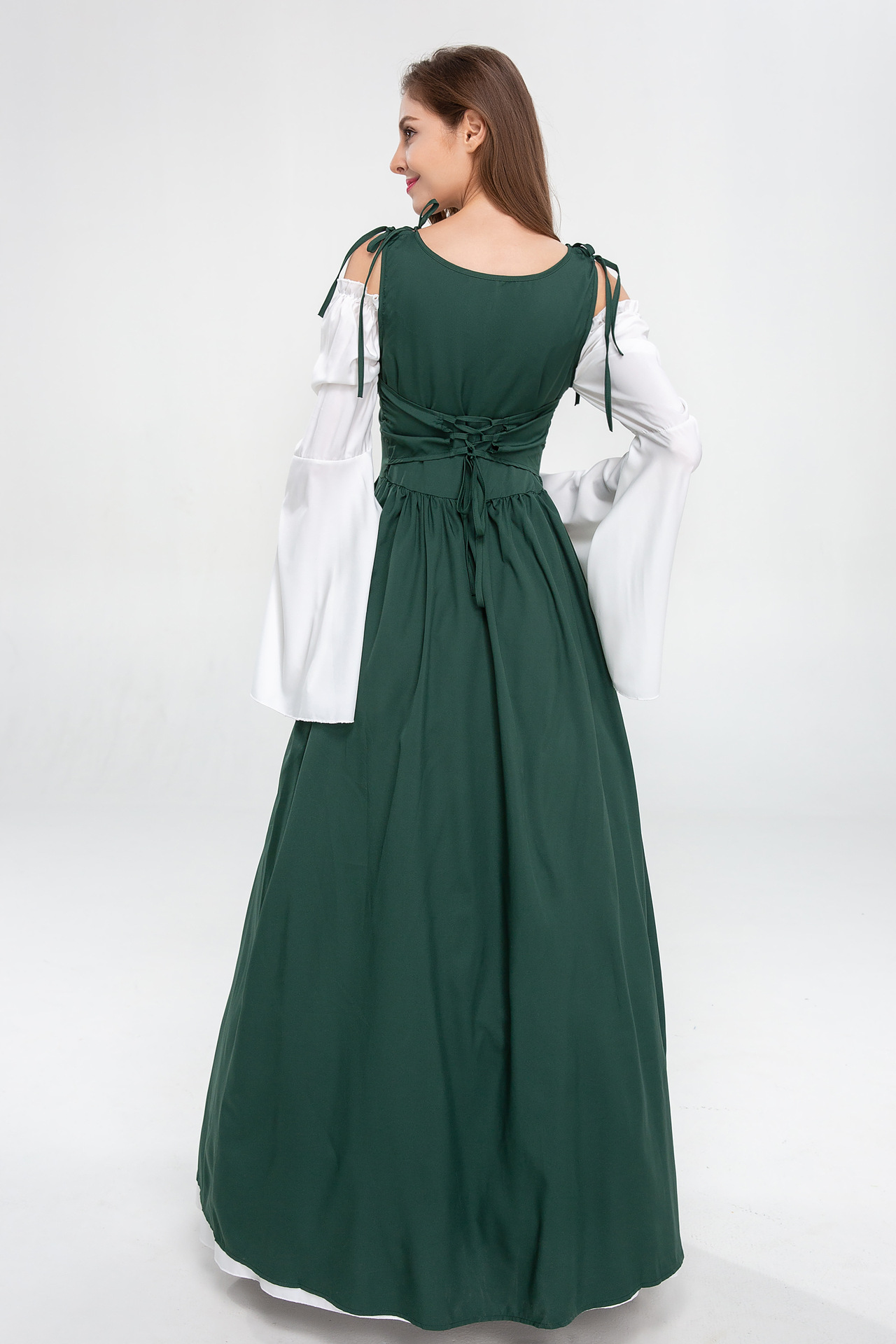 万圣节厂家直销欧洲中世纪复古绑带束腰 连衣裙一字领蝙蝠袖大摆