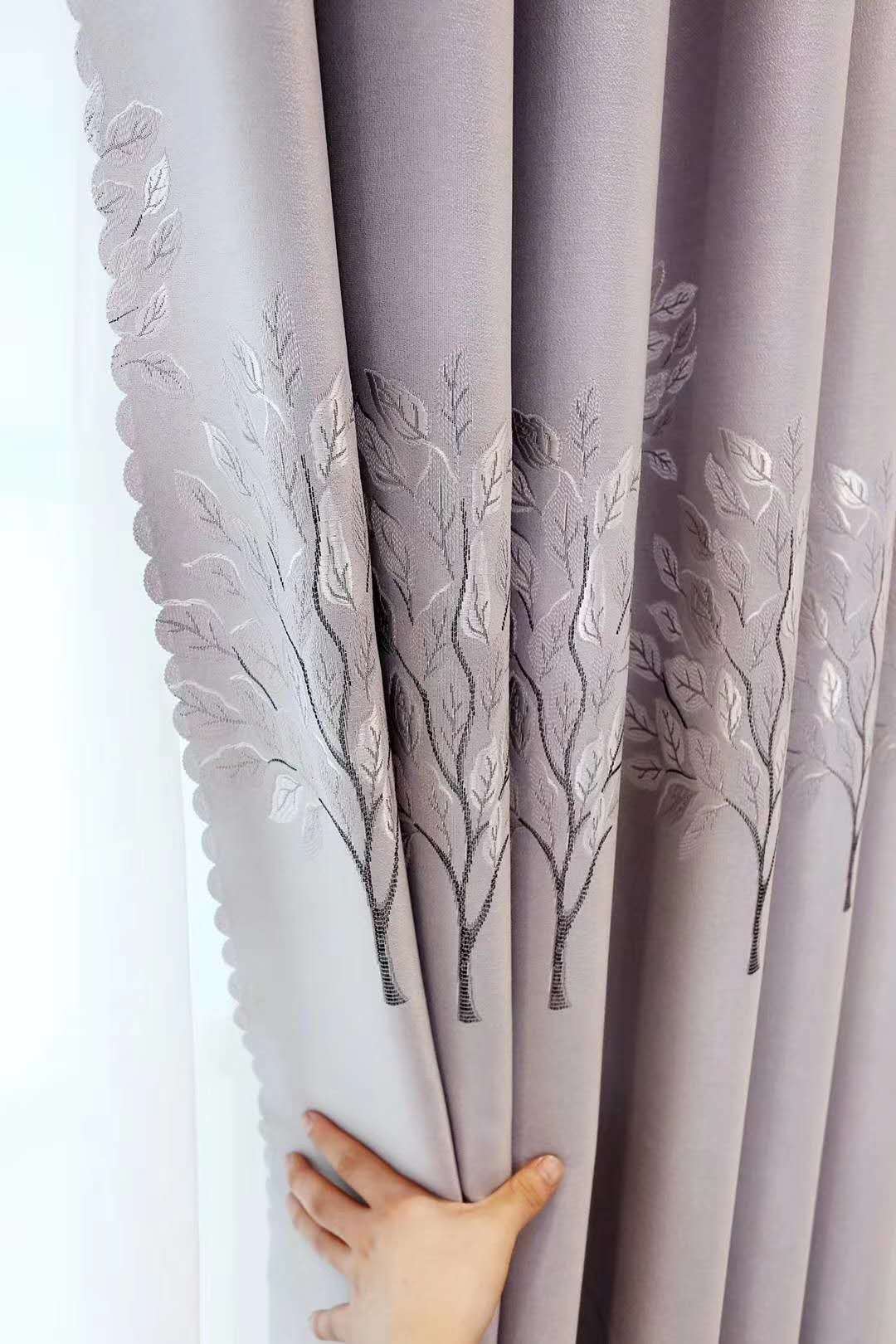 正品原丝钻石绒黑丝加厚提花遮光窗帘定制成品发财树神仙树工程帘