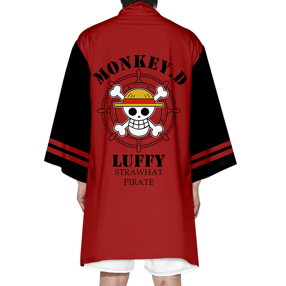 跨境新款动漫海贼王长款披风和服 中长袖印花男女和服外套可定制