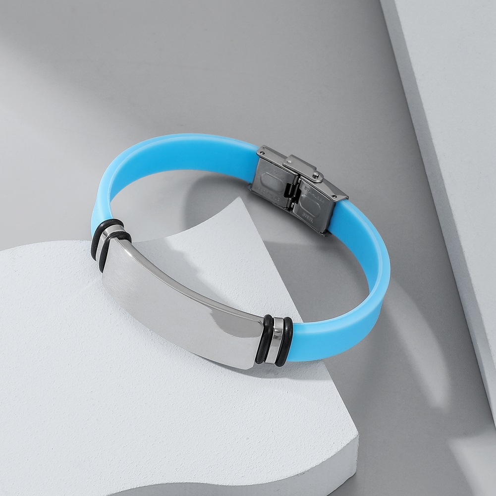 欧美运动时尚钛钢硅胶手镯 简约休闲多色光面可刻字腕带手环