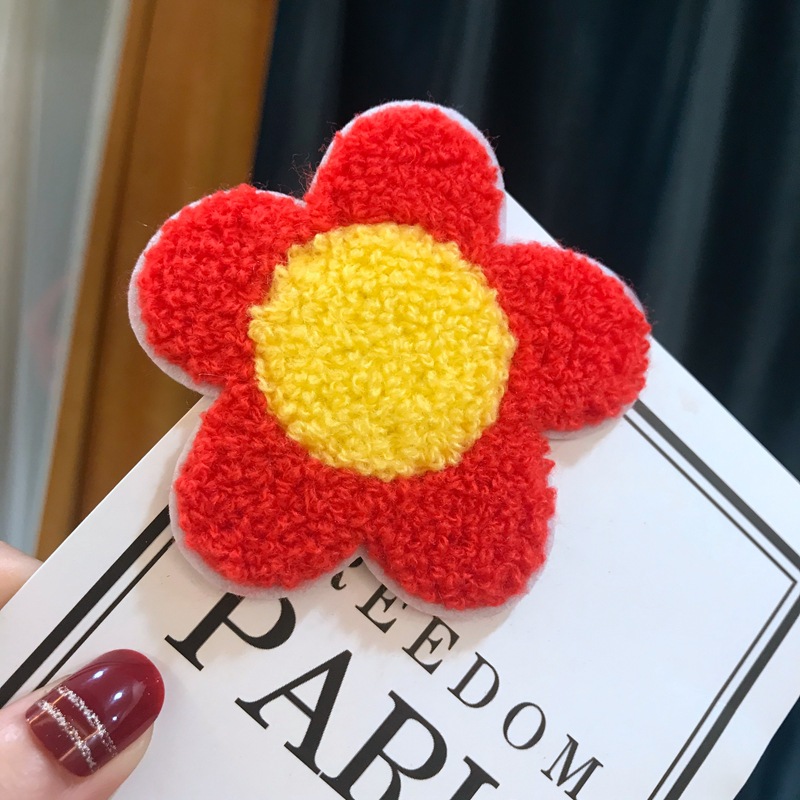 毛线bb夹可爱少女毛巾绣卡通小熊花朵蝴蝶结发夹边夹夹子头饰发饰