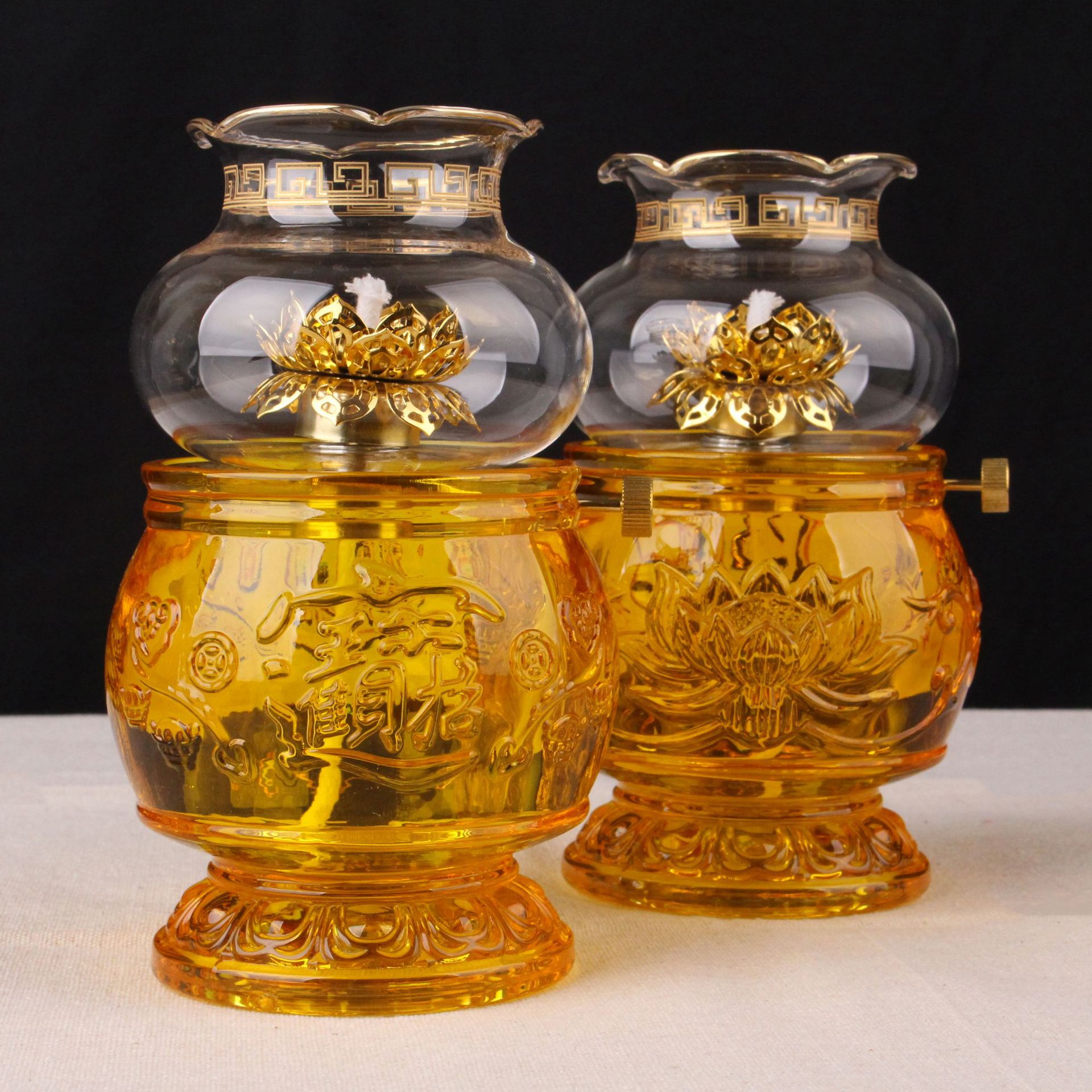 厂家直销荷花招财供佛酥油灯 佛具用品佛堂防风可调光油灯长明灯