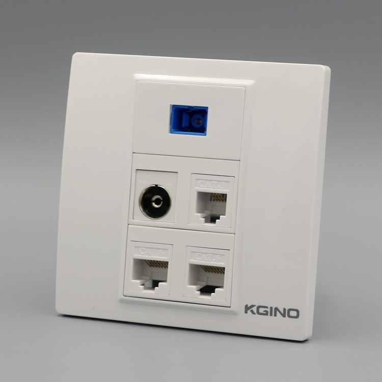 86型双电脑带电话tv电视sc光纤插座六类电脑电话光纤对接墙壁面板