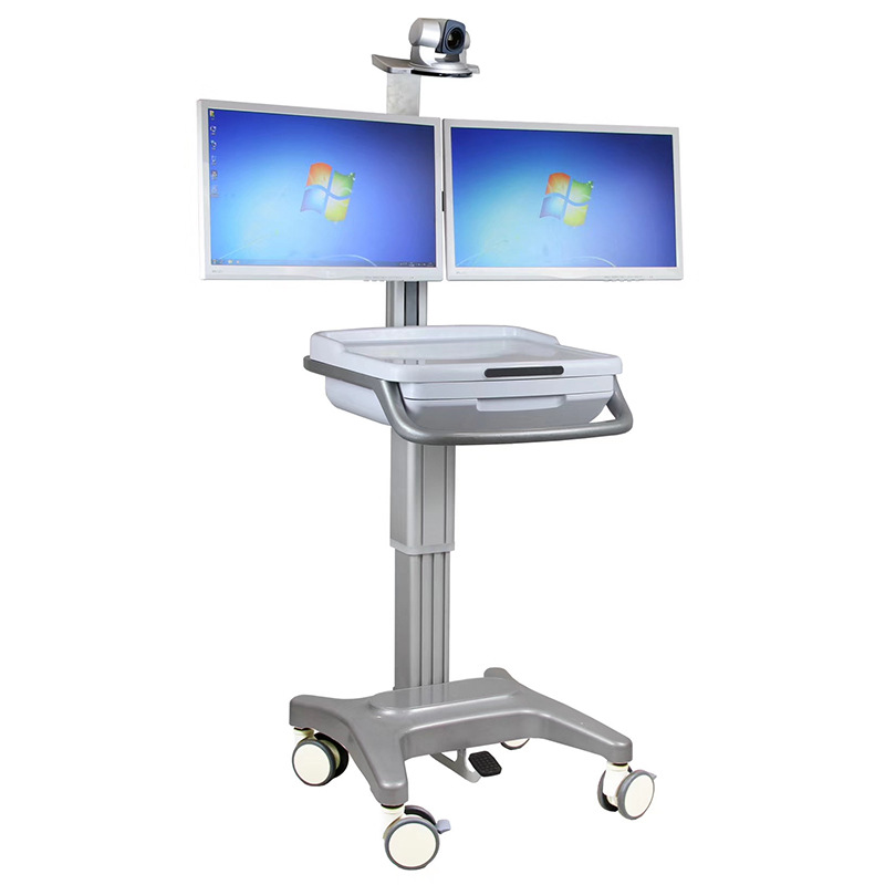 远程医疗会诊推车移动双屏显示器查房车手术会议示教摄像头支架