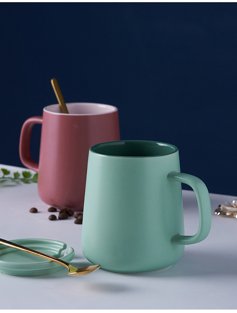 撞色北欧陶瓷网红ins风马克杯 创意家用带盖带勺水杯子简约咖啡杯