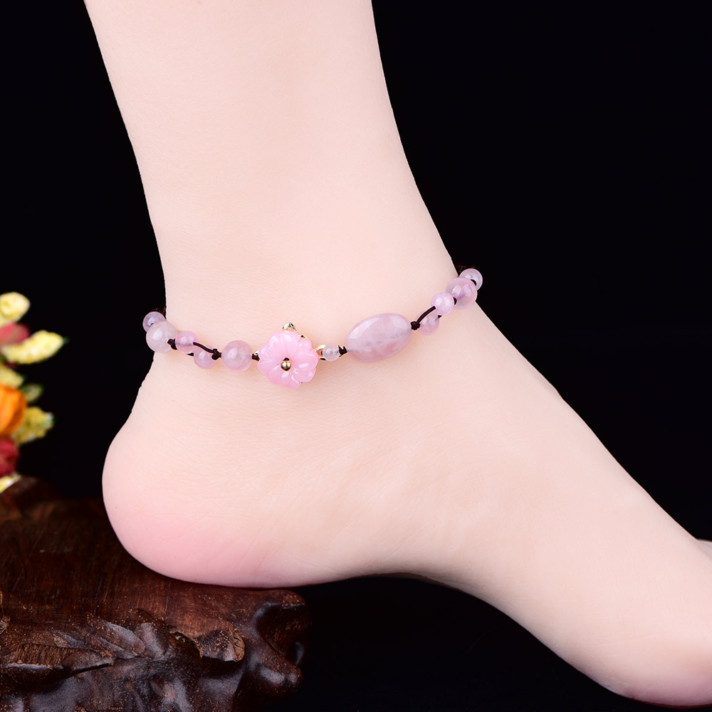 文艺复古风脚链粉晶脚绳简约可爱学生少女饰品配饰足链脚环厂家