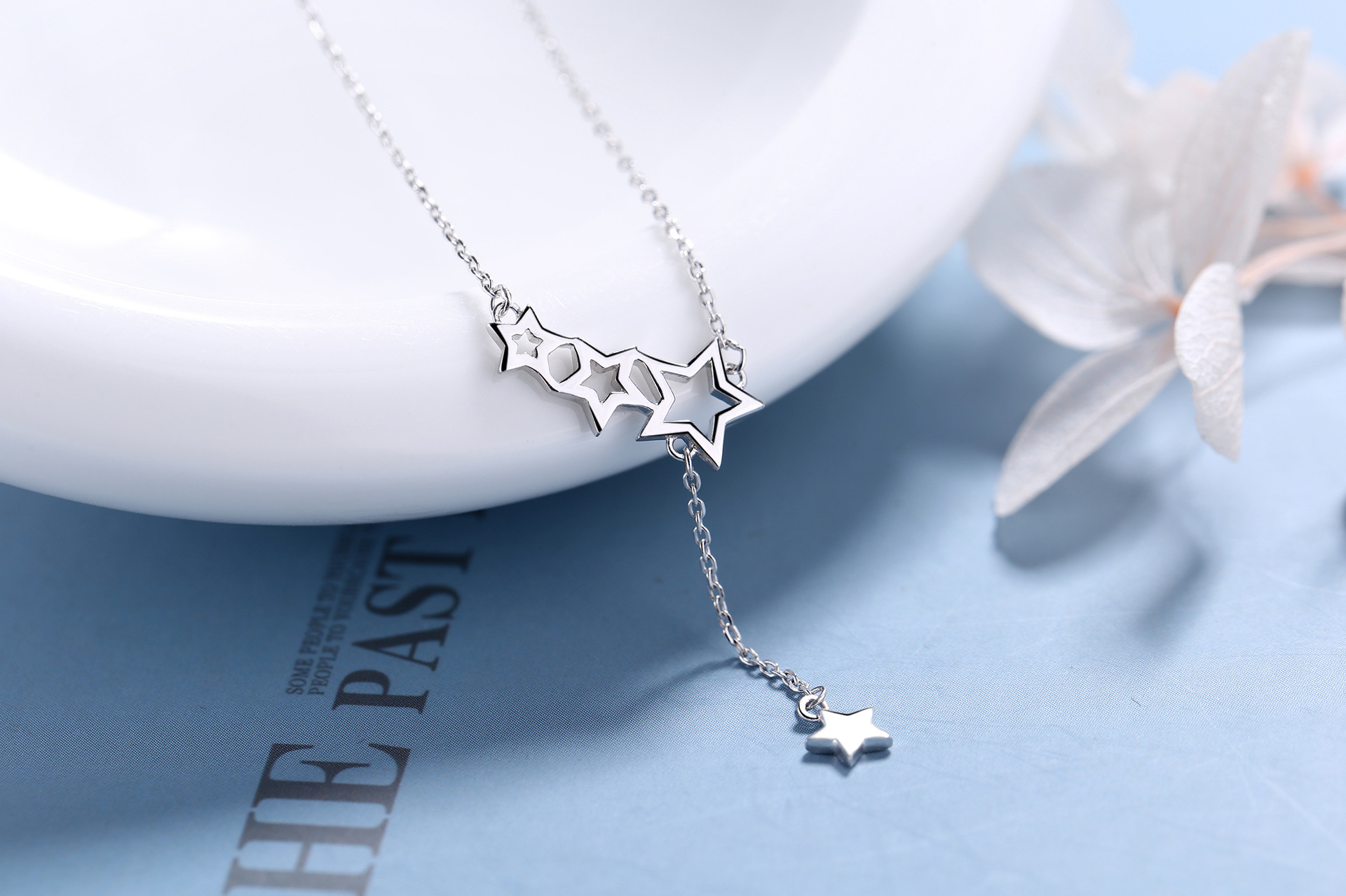 s925纯银镂空星星项链直播韩版五角星吊坠个性简约长款流苏女首饰