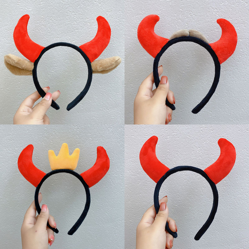 牛角发箍可爱卡通小牛公仔发卡动物头饰节日装扮道具超萌拍照头箍