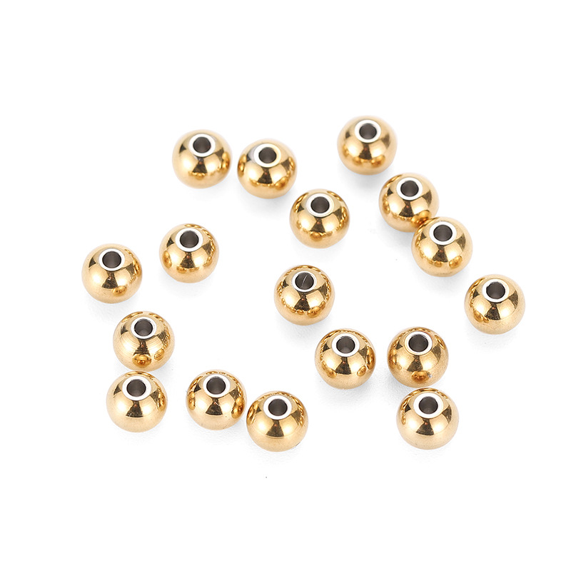 真金电镀不锈钢直孔珠子手工串珠光面钢珠散珠圆珠隔珠 diy饰品珠