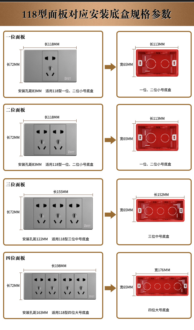 国际电工118墙壁开关插座灰色十五孔二十孔排插面板118型开关插座