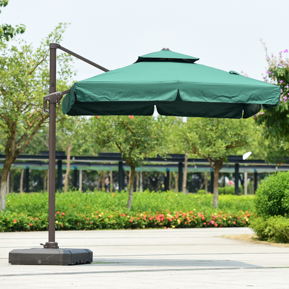墨绿色太阳伞 双层带垂边360度旋转遮阳伞