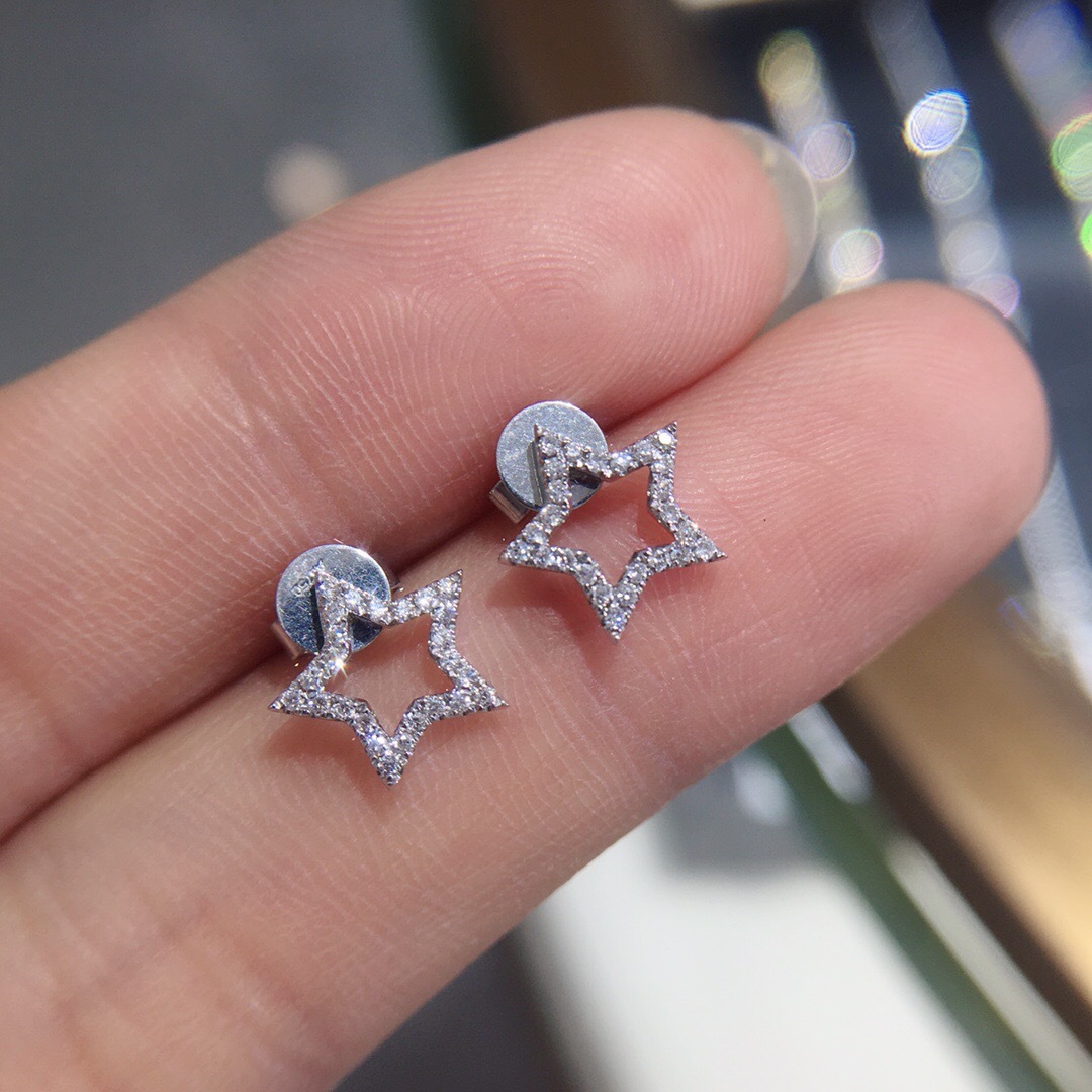 夏日璀璨星星耳钉18k金天然钻石碎钻耳钉女 可爱精致百搭定制
