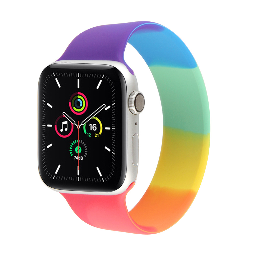 新款彩虹手表带硅胶弹力拉伸表带适用于iwatch2/3/4/5代运动表带