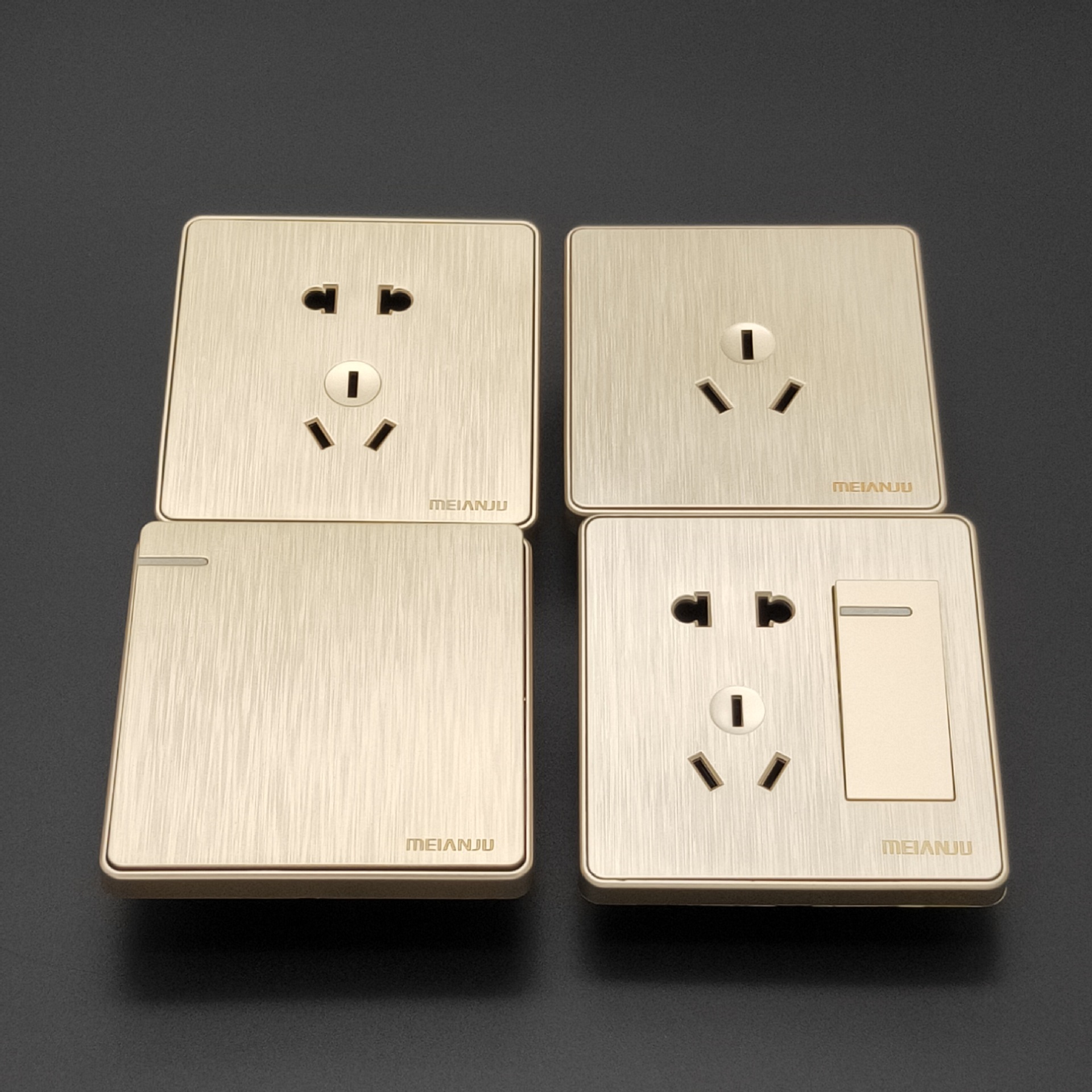 86型开关插座家用暗装五孔插座一开双控开关三孔插座墙壁金色插座