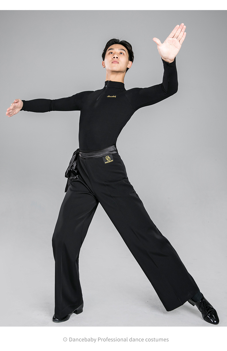 dancebaby摩登上衣拉丁舞长袖国标舞男交谊舞服男士舞蹈服练功服