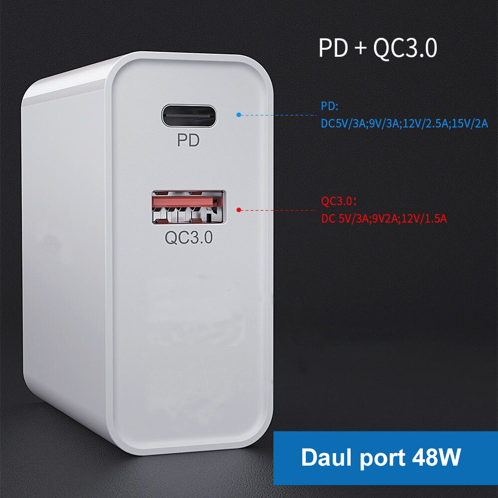 48w四口pd快充充电器qc3.0美规折叠脚多口欧美澳规可换插脚充电头