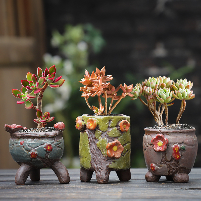 韩式多肉花盆 手捏花粗陶透气可爱创意肉肉植物盆小老桩厂家现货