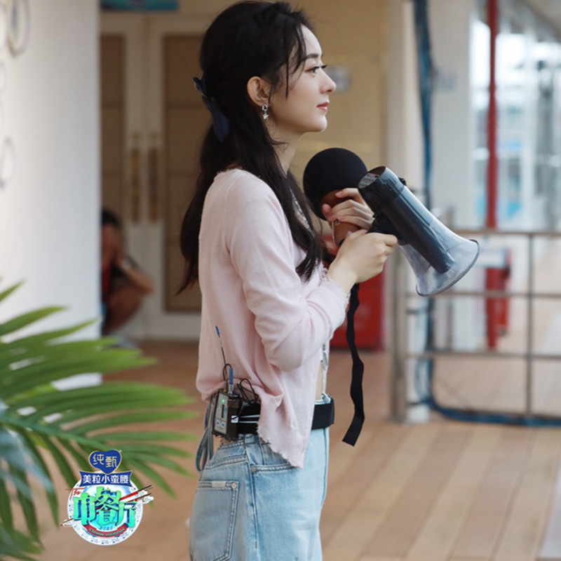 中餐厅赵丽颖同款粉色薄款v领针织开衫外套2020早秋毛衣短款上衣