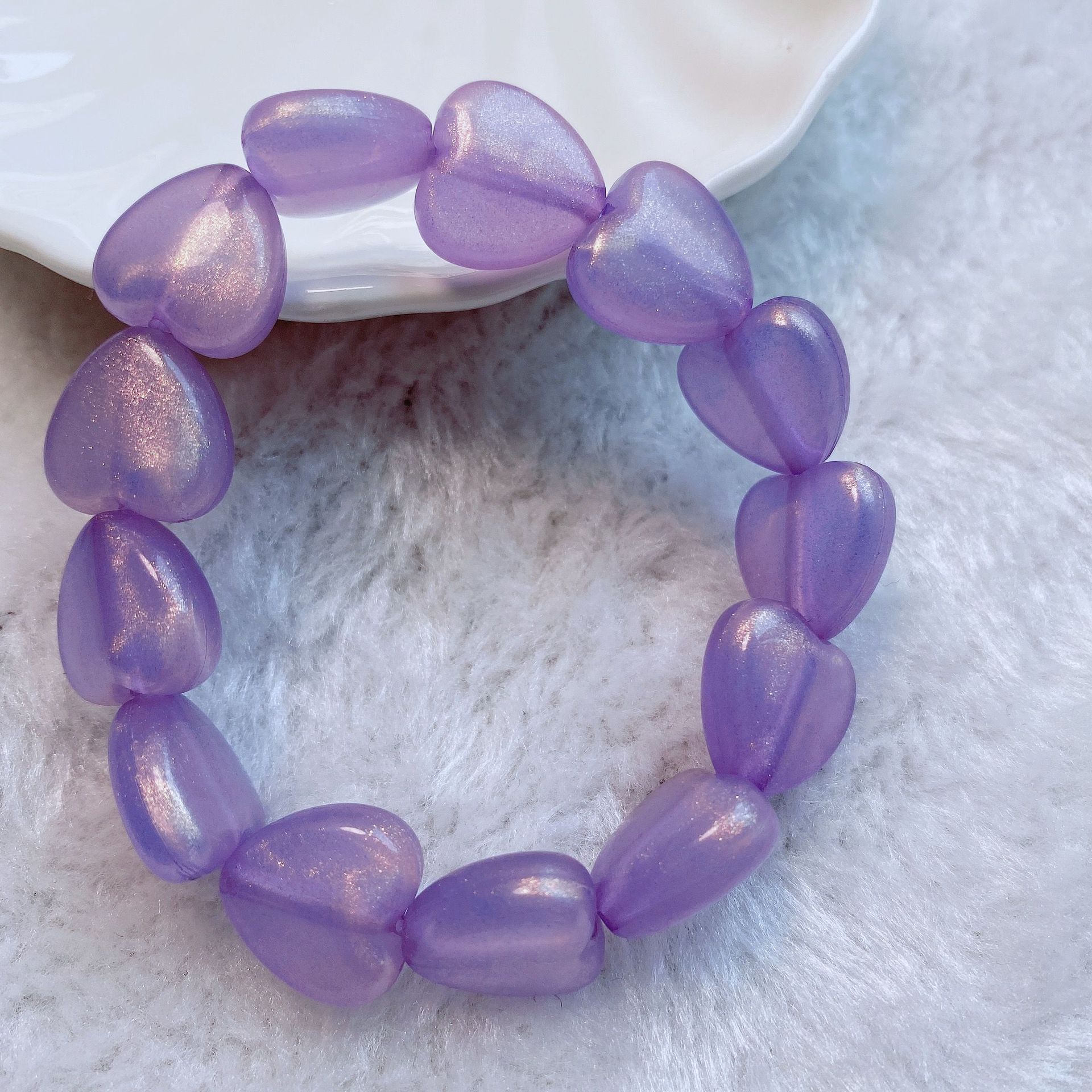 民族风天然水晶手链彩色桃心弹力手链晶体通透时尚多款式可选直供